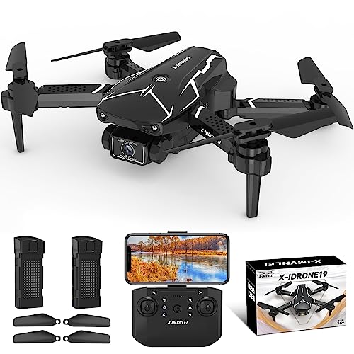 Drone avec Caméra pour Adultes, Mini Drones Pliables Vidéo 720P HD FPV, Objectif réglable à 90°, RC Quadricoptère avec Maintien d'altitude et Mode Sans Tête pour Débutants, 3D Flip, 2 Batteries