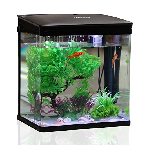 Nobleza - 7L Petit Aquarium Complet avec Système de Filtration Intégré et Éclairage LED, Noir, Aquariums d'Entrée de Gamme pour Les Débutants