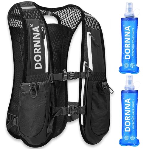 DORNNA® - Sac Trail + 2 PCS Gourde Souple 500 ML sans BPA, Sac Hydratation Running Homme e Femme, Gilet Hydratation Taille Unique.