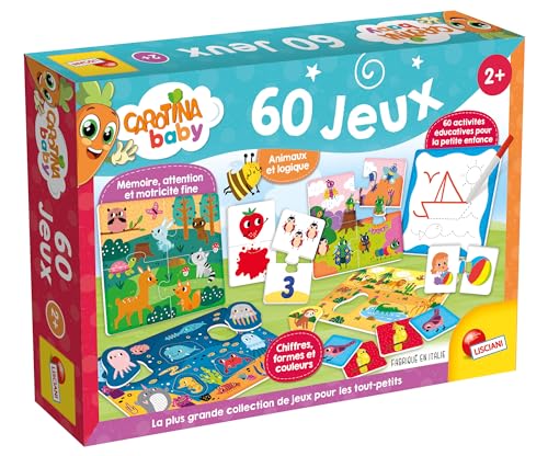 Lisciani - Carotina Baby - Pack de 60 Jeux - Activités Educatives pour Enfants dès 2 ans - Bingo, Puzzle, Associations logiques, Mémo, Kits de dessin - Puzzle Educatif - Apprentissage et Amusement