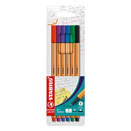 STABILO Stylo feutre Point 88 pointe fine 88/6, coloris assortis pochette de 6