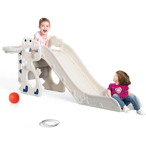 Toboggans autoportants, kit de jeu pour tout-petits avec toboggan, panier de basket et télescope, aire de jeux pour enfants pour l'intérieur et l'extérieur, toboggans extra longs pour plus de plaisir