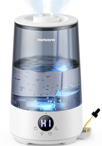 Homvana Humidificateur d'Air bébé, 3.6 L Cool Mist Top-Fill, 16dB Silencieux (SilentSpray), 34H Durable Humidificateu Chambre, Plante, BPA Free Avec Plusieur Modes d'humidité, 7 Color Light, Diffuseur