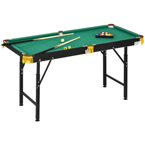 SPORTNOW Table de Billard Pliable Hauteur réglable avec Accessoires 2 queues, 16 Boules, 2 craies, Triangle, Brosse, dim. 140L x 63l x 55-75H cm Vert
