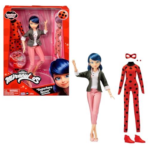 BANDAI - Miraculous - Poupée Mannequin Marinette et Ladybug - Poupée 26 cm et Ses Deux Tenues - Jouet Miraculous - Poupée articulée - Licence Officielle Miraculous - Jouet Enfant 4 Ans et + - P50355
