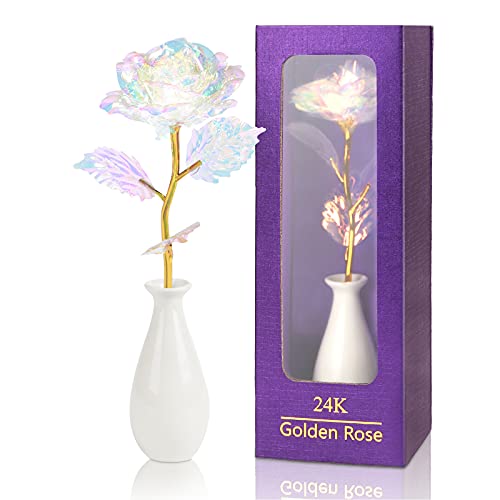Rose Eternelle Or, Cadeau Maman Femme Petite Amie Mère Cadeau pour Noël Cadeau Fête des Mères Saint Valentin Anniversaire, Artificial Rose Decoration