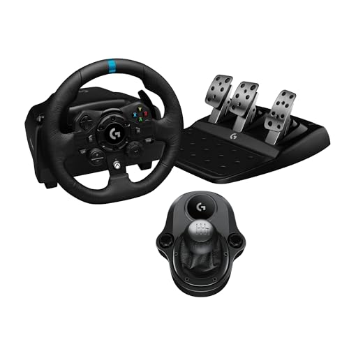 Logitech G G923 volant et pédalier de course, retour de force TRUEFORCE, cuir véritable + Logitech G Driving Force levier de vitesse - Xbox X|S, Xbox One, PC, Mac - Noir