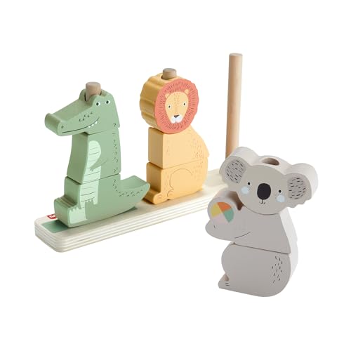 Fisher-Price Animaux en Bois à Empiler et Trier, Jeu d’éveil avec 10 pièces en Bois pour Les Enfants à partir de 1 an, HXV04