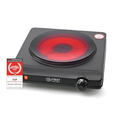 TZS First Austria Plaque de Cuisson Infrarouge Vitrocéramique, 1250W, Plaque Électrique avec Foyer de 19cm de Diamètre, 5 Niveaux de Température, Économe en Énergie, le camping