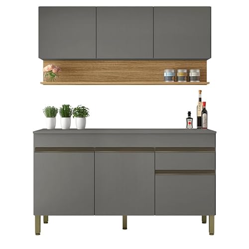 KITS PARANA Cuisine Equipée 6 Portes 1 Tiroir Chêne et Gris L 120 H 200 P 53.3 cm