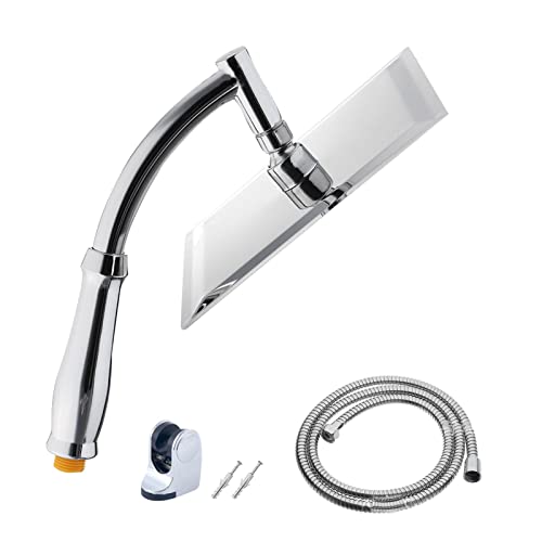 QOTSTEOS Pommeau de douche avec tuyau – Douchette pluie carrée 20 cm avec douchette acier inoxydable, économie d'eau, haute pression, 1,5 m pommeau de douche puissant pour salle bain (argenté)