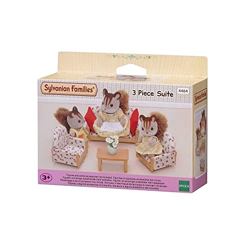 Sylvanian Families - Le canapé, 2 fauteuils et table basse - Set 5 accessoires - Mobilier maisons de poupées - Famille Sylvanian - Jouet enfant 3 ans et + - 4464