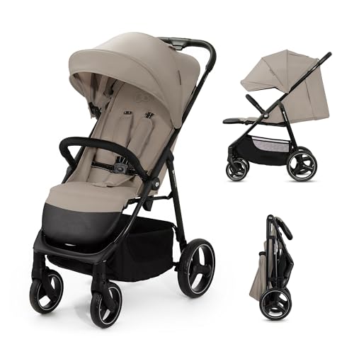 Kinderkraft TRIG 3 Poussette Canne, Légère, Position Allongée, Suspension 4 Roues, Pliable, Harnais réglables à 5 points, Repose-pieds, Jusqu'à 25 kg, Beige
