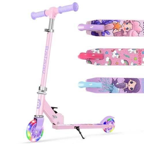 BELEEV V1 Pro Trottinette Enfant, Trotinette Pliable avec 2 Roues LED Lumineuses, 4 Réglables en Hauteur, Trottinette Légère avec Guidon Robuste pour Garçons et Filles de 3 à 12 Ans, Scooter