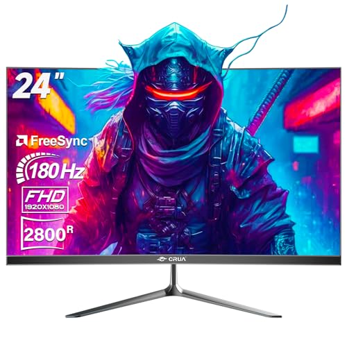 CURA Écran Incurvé Gaming Moniteur PC 24 Pouces 180hz, FHD 1080p 1ms sans Lunette, Freesync, 100% sRGB，178 ° Angle Vue HDMI DisplayPort, Compatible avec Mural VESA