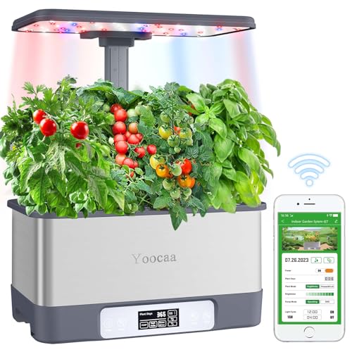 Yoocaa Potager Intérieur Hydroponie Kit Complet avec LED et Minuterie Automatique, Jardin Hydroponique Contrôlé par APP, Herbes Réglable pour Maison et Cuisine, 8 Pods (Hauteur Max 45cm)