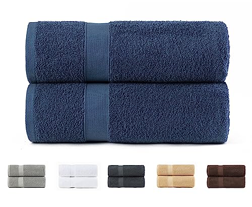 Todocama Lot de 2 Serviettes de Douche, 100% Coton 550 g/m², Extra Douces, très absorbantes et à séchage Rapide. Dimensions 70 x 140 cm, Couleur Bleu Marine.
