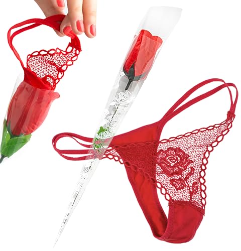 Mister Curiosities String Rouge Caché dans Une Rose - Cadeau Romantique pour Femmes - Lingerie Sexy Originale Présentée en Fleur - Idéal Surprise et Accessoire Séduction