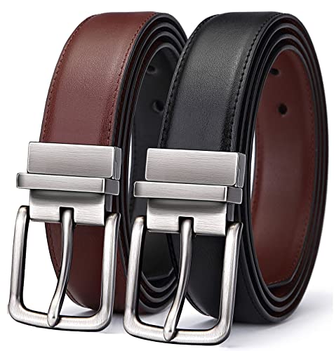 BULLIANT Ceinture Homme, En Cuir Reversible Ceinture 30mm,une ceinture de renverser deux couleurs,Taille Ajustee - Noir/Brun Foncé - 110cm/36 -38 taille réglable