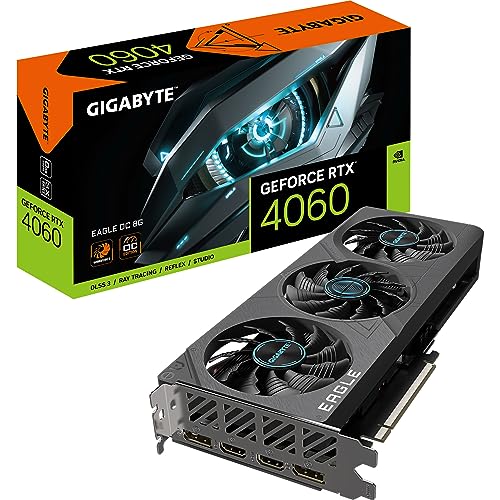 Gigabyte NVIDIA GeForce RTX 4060 EAGLE OC Carte graphique - 8GB GDDR6, 128-bit, PCI-E 4.0, 2505MHz Core Clock, 2x DP 1.4, 2x HDMI 2.1a, NVIDIA DLSS 3 - GV-N4060EAGLE OC-8GD