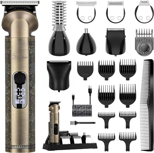 Hatteker Tondeuse Barbe Homme Tondeuse Cheveux Professionnelle Avec Lame en T de Coupe de Cheveux Chauve Rasoir électrique Tondeuse Corps de Précision pour Nez 8 en 1