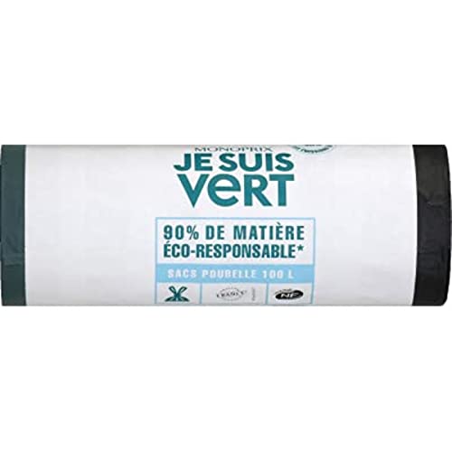Monoprix je suis vert Sacs poubelle 100L, 90% de matière éco-responsable - Le rouleau de 10 sacs