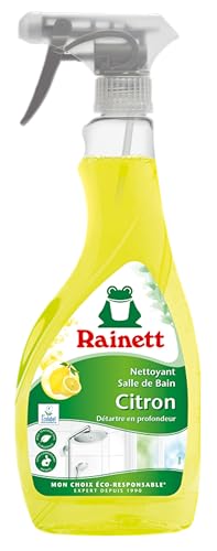RAINETT - Spray Nettoyant Spécial Salle de Bain - Élimine Les Traces - Haute Efficacité Anti-Calcaire - Spray Eco-Conçu - Flacon 100% Recyclé & Recyclable - Ecolabel - Citron - 500 ml