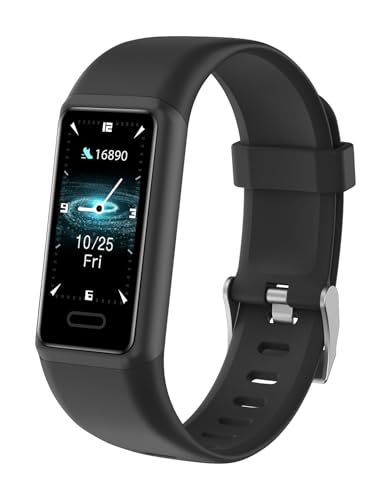 Cloudpoem Bracelet Connecté Femme Homme Enfant Podometre Marche Cardiofrequencemetre Montre Connectée Sport Etanche IP68 Suivi Sommeil Calories Distance Notification Chronomètre pour Android iOS Noir