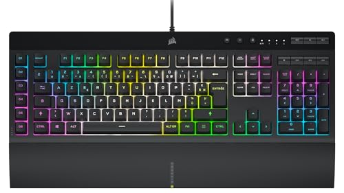 CORSAIR K55 RGB PRO XT Clavier de Jeu Filaire à Membrane – IP42 Résistant à la Poussière et Aux éclaboussures – 6 Touches Macro Intégration Elgato – Compatible iCUE – AZERTY FR – PC, Mac, Xbox – Noir