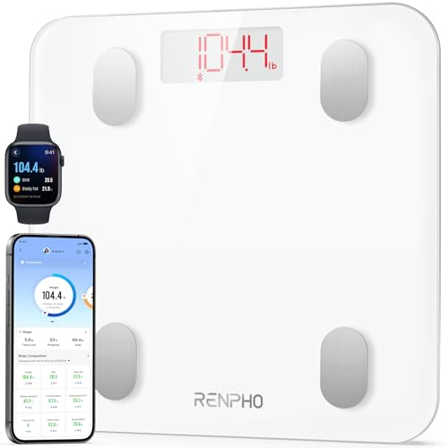 RENPHO Balance Pese Personne de Haute Précision 180kg, Pese Personnes Bluetooth Balance Connectée avec App, 13 Analyses de la Composition Corporelle, Piles incluses