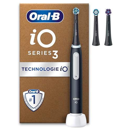 Oral-B iO3 Brosse À Dents Électrique Noire, Un Capteur De Pression Pour Protéger Les Gencives Et Les Dents Sensibles, Des Accessoires, 3 Brossettes Douces De Rechange, 1 Chargeur, 3 Modes, Noire