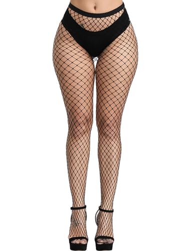 LZL1517 Collants Résille Femme Sexy Bas Résille Taille Haute (FR/ES, Alpha/lettres, Taille Unique, Normale, Noir - L/Grille)