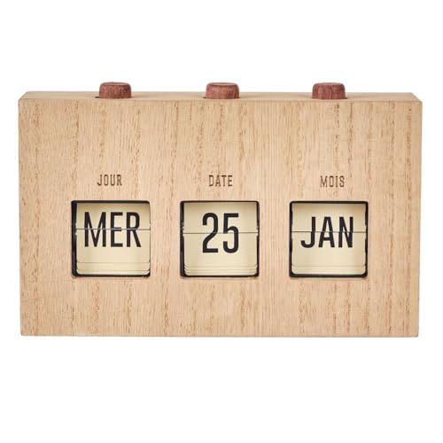 HOME DECO FACTORY, HD0094, Calendrier Flip Flap Décoratif en Bois Brut, Objet Décoratif Pratique et Élégant, Idéal pour Salon ou Bureau, Durable et Polyvalent, Taille : 30x15 cm, Marron et Noir