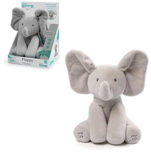 Gund - Flappy L'Éléphant - Peluche Interactive pour Bébé - Bouge, Parle et Chante en Français pour l'Éveil de Votre Enfant - Peluche Éléphant Taille 30 cm - Doudou Bébé - Jouet Enfant 1 An Et +