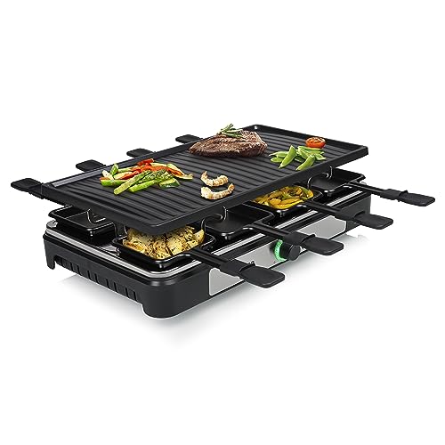 Tristar Raclette - 8 personnes - Surface de cuisson 42 x 23 cm - Thermostat réglable avec anneau lumineux - 1400 W - Noir - RA-2746