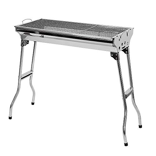 Barbecue à Charbon de Bois Inox,Grill Charbon de Bois XXL,Taille Grande BBQ Pliable Barbecue Grill à Charbon Four de Charbon Portable Robuste-73 * 33,5 * 70 cm-art