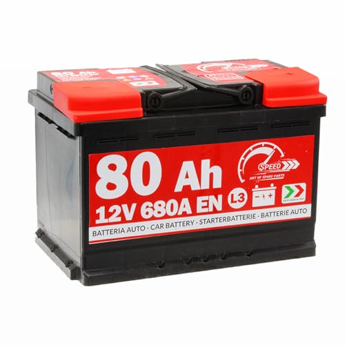 Speed Batterie de démarrage pour voiture, d’origine Speed L3, 12 V 80 Ah 680 A, pôle positif à droite (278 x 190 x 175 mm)