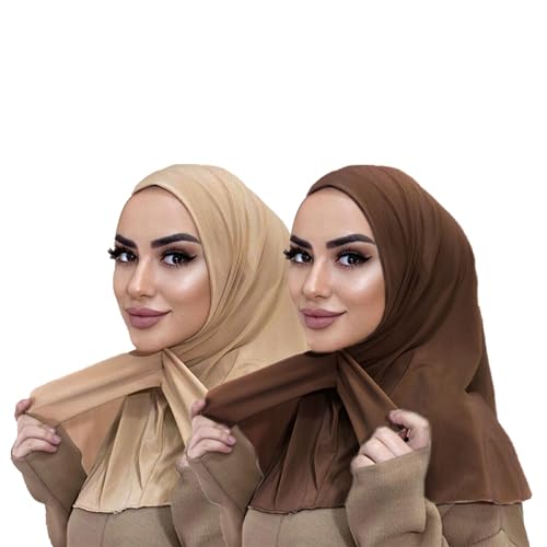 MOWEN Lot de 2 hijabs élastiques pratiques en coton modal de couleur unie avec boutons adaptés aux musulmans islamiques