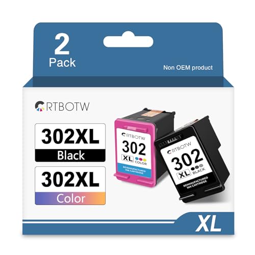 CRTBOTW Cartouches d'encre reconditionnées 302XL 302 XL pour HP 302 pour Officejet 3830 3831 3832 3834 4650 4654 4658 DeskJet 1110 2130 2132 3630 3632 Envy 4520 4527 4525 (Noir & Couleur)
