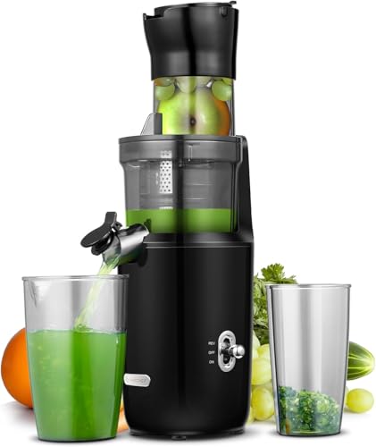 AMZCHEF Extracteur De Jus Pour Fruits Entiers 80MM - Centrifugeuse Extracteur De Jus Sans BPA - 200W Extracteur De Jus Froid Avec Tarière Améliorée, Filtre Double Couche, Moteur Silencieux - Noir Bleu
