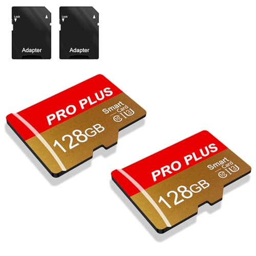 Lot de 2 Carte Mémoire 128 Go avec Adaptateur, Carte Mémoire TF Haute Vitesse, UHS-I, A1, C10, Carte TF pour Tablette/Téléphone/Appareil Photo/Autoradio/Enregistreur de Conduite (TF162 128 Go)