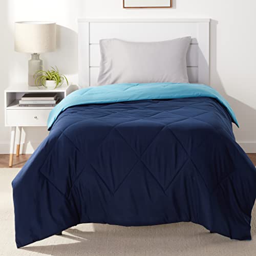 Amazon Basics réversible en microfibre Doudou, 135 x 200 cm, bleu marine/bleu ciel
