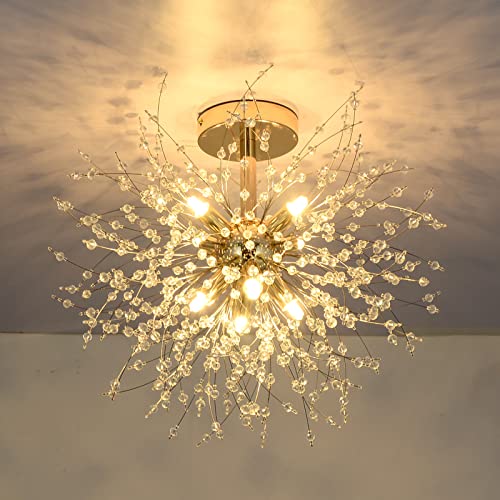 Rayofly Moderne Plafonnier En Cristal, feux D'artifice lustre, D'or plafonniers, dimmable Pendentif Lumière, 8 G9 Luminaire, Lampe Pour Salon, chambre, salle à manger, cuisine, couloir