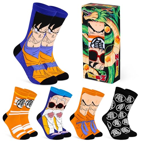 Dragon Ball Z Chaussettes Homme Fantaisie, Coffret de 5 Paires Chaussettes Humour Idée Cadeau Anime Manga Taille 40-46