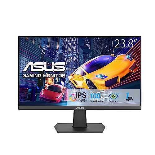 ASUS VA24EHF – Moniteur gaming Eye Care 24' (23,8' visibles) Full HD (1920 x 1080), IPS, sans, 100 Hz, Adaptive-Sync, 1ms MPRT, HDMI, faible lumière bleue, anti-scintillement,murale