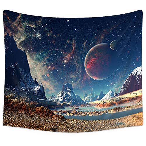 Jorisa Espace Planètes Tapisserie Tenture Murale,Univers Nébuleuse Ciel étoilé Montagne Nature Paysage Tissu de Fond Tapisserie pour Salon,Chambre,Bureau,Dortoir,150x200cm