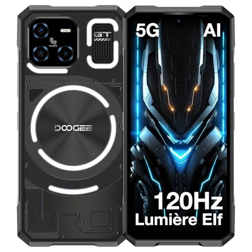 DOOGEE Blade GT 5G Telephone Portable Incassable, Smartphone Incassable avec Effet de Lumière LED, 6,72” FHD+ 120Hz, Dimensity D7050, 32GB+256GB LPDDR5, 48MP AI Caméra, 5500mAh/NFC/AI Fonction/WiFi 6