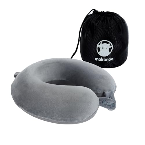 Makimoo Oreiller de Voyage en Mousse à mémoire de Forme, Coussin Cervical, Confortable et léger, idéal pour Dormir dans l’Avion, la Voiture, Le Train, Le Bus et à la Maison (Gris)