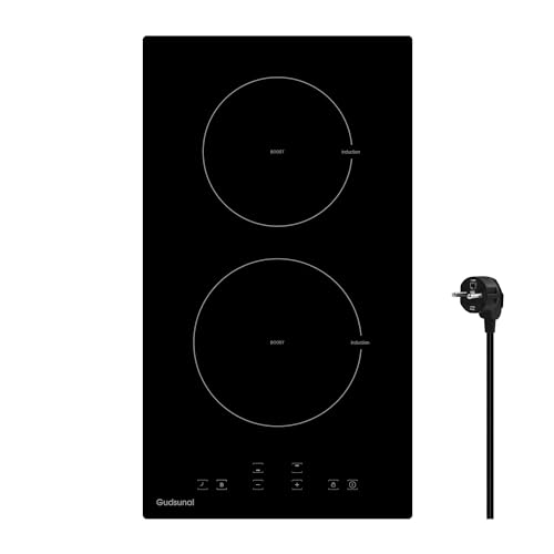 Gudsunal Plaque Induction 2 Feux Encastrable, 3600 W, Chauffage à Basse Puissance, Booster, 9 Niveaux de Puissance, Minuterie, Arrêt Auto, Verrou de Sécurité Enfant, Détecteur de Casserole