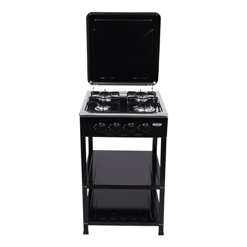 DAOHHFO Cuisinière à gaz autoportante avec 4 brûleurs indépendants, plaque de cuisson à gaz autoportante, idéale pour la cuisine/l'extérieur – Avec support antidérapant et double étagère (49 × 49 × 79